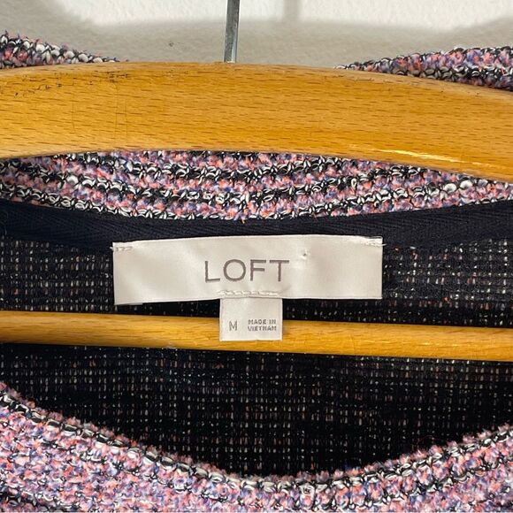 Loft Boucle Cotton Blend Pink & Black Funnel/Mock Neck Light Sweater/Top Size M - Picture 4 of 9